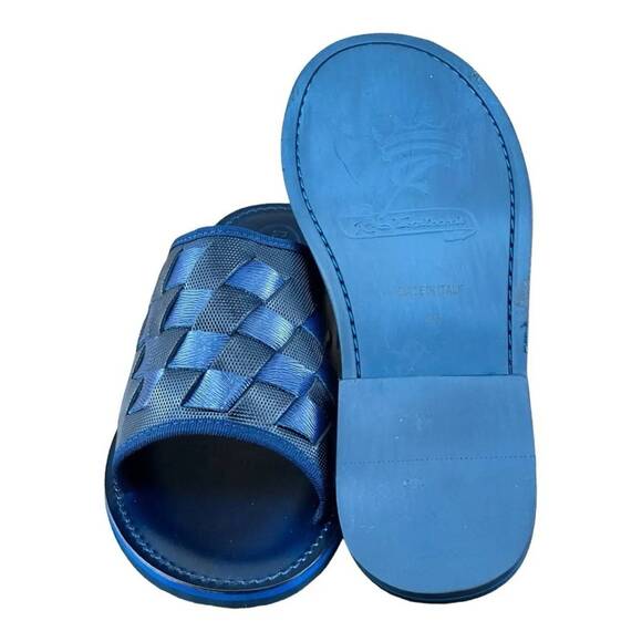 Re Ferdinando Men’s Blue Leather Slides sandal - Picture 6 of 7